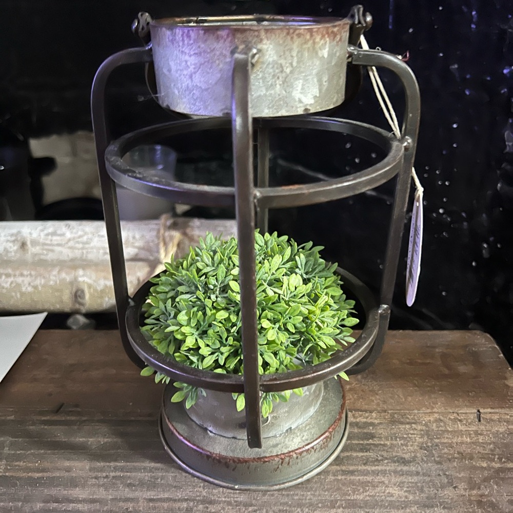 Vintage-Style Metal Lantern with Greenery